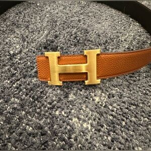 Hermes Orange/Black Togo and Box Leather H Buckle Reversible Belt 75CM